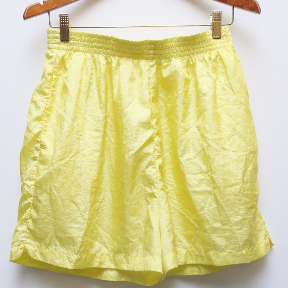 90s Vintage THE BODY CO. Yellow Nylon Swim Trunks